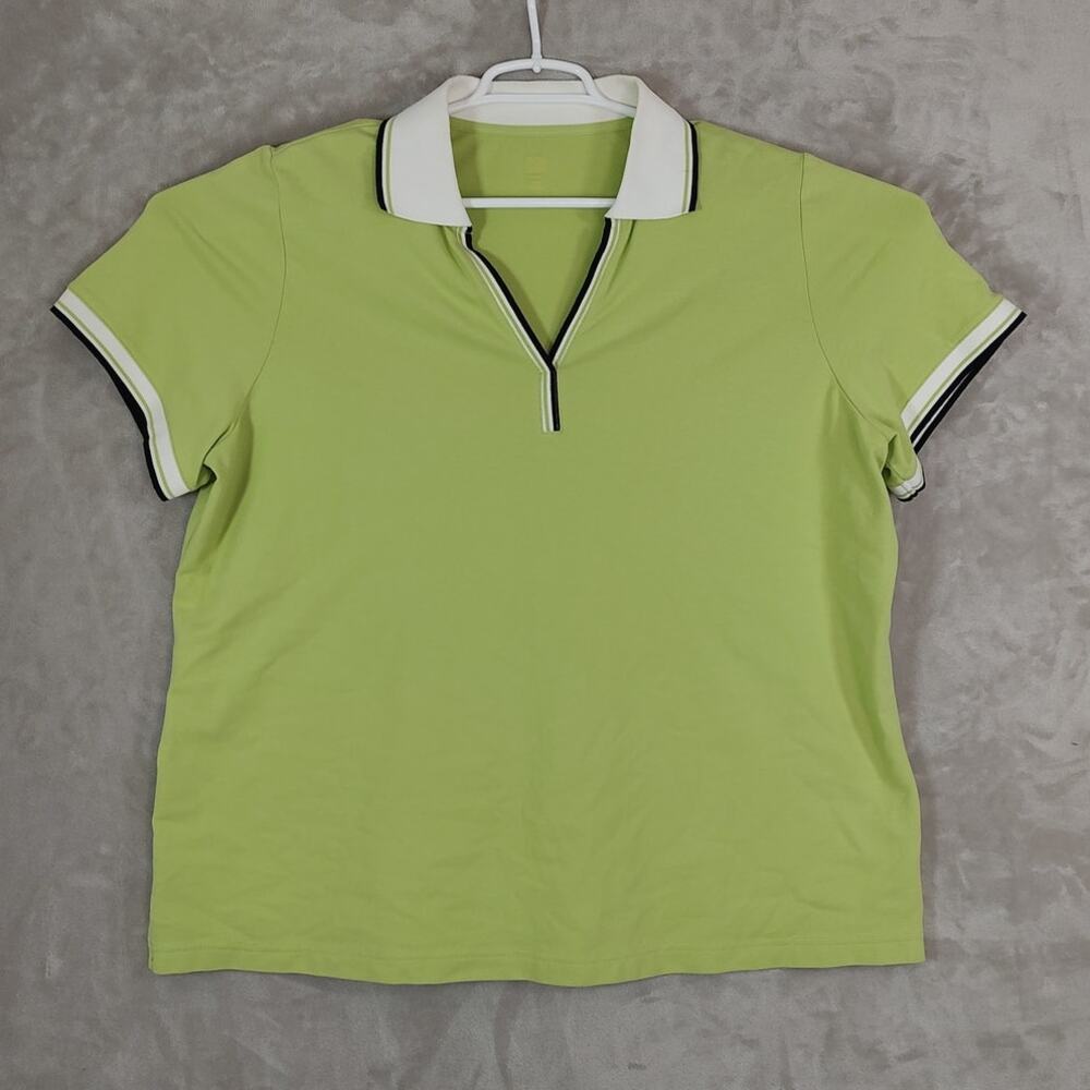 SB Active Women's Short Sleeve Polo Shirt Green Contrast Piping Golf Tennis 2X